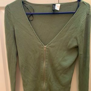 H&M Army Green Zip Cardigan